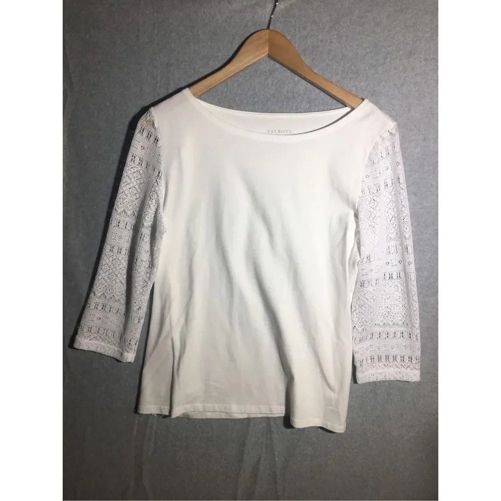 Womens Talbots Shirt Lace Sleeves Wide Neckline Closet Staple Capsule Wardrobe